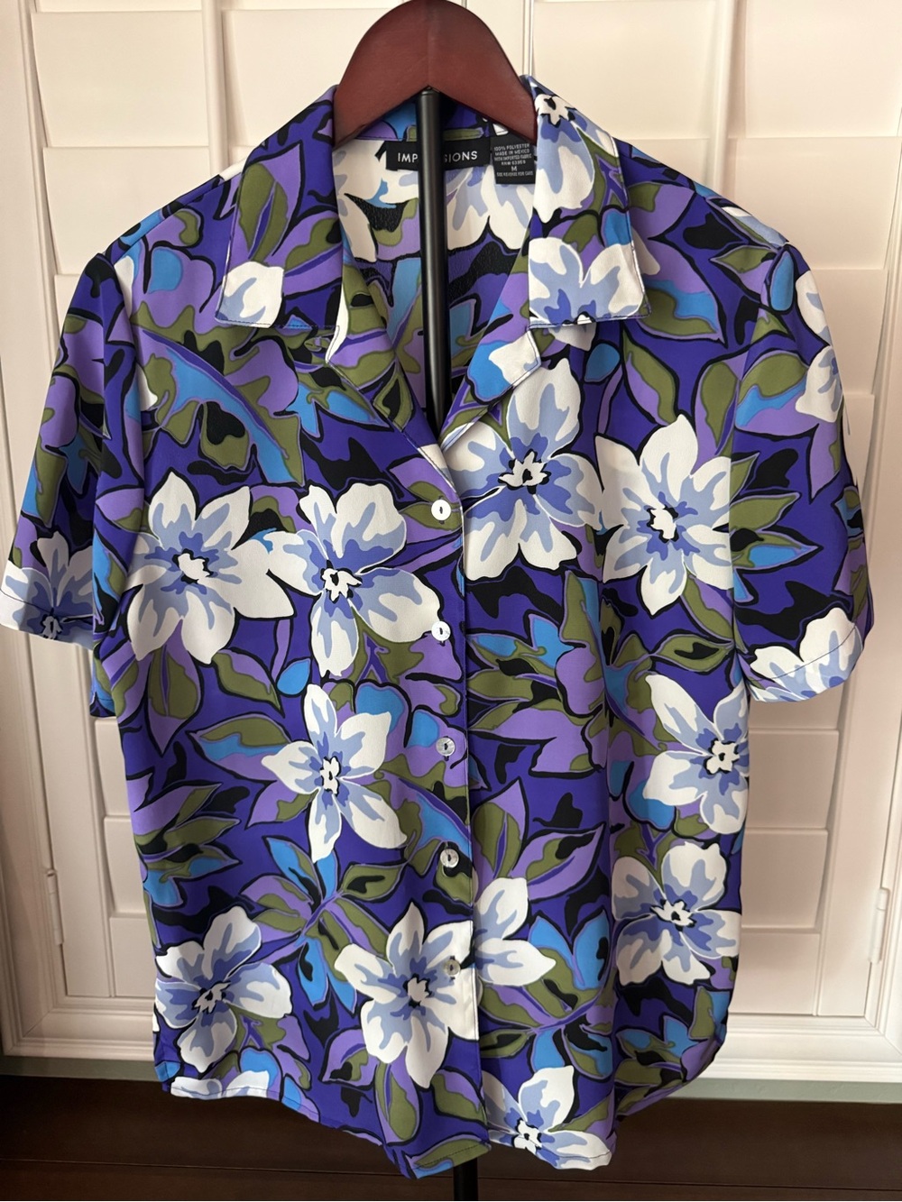 Impressions Purple Floral Short-Sleeve Button-Down Shirt